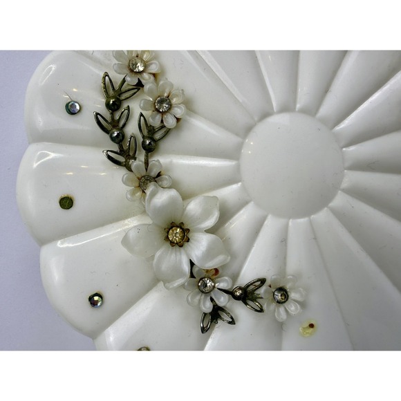 Vintage Menda 1950's Embellished White trinket box w/Matching  Handheld Mirror - Picture 13 of 16